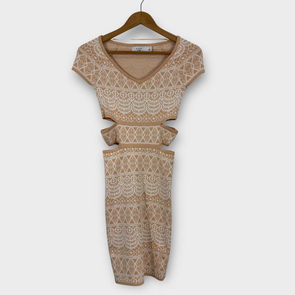 Ali & Jay Women’s Size Small Beige Printed Cut Out Botanical Seduction Dress